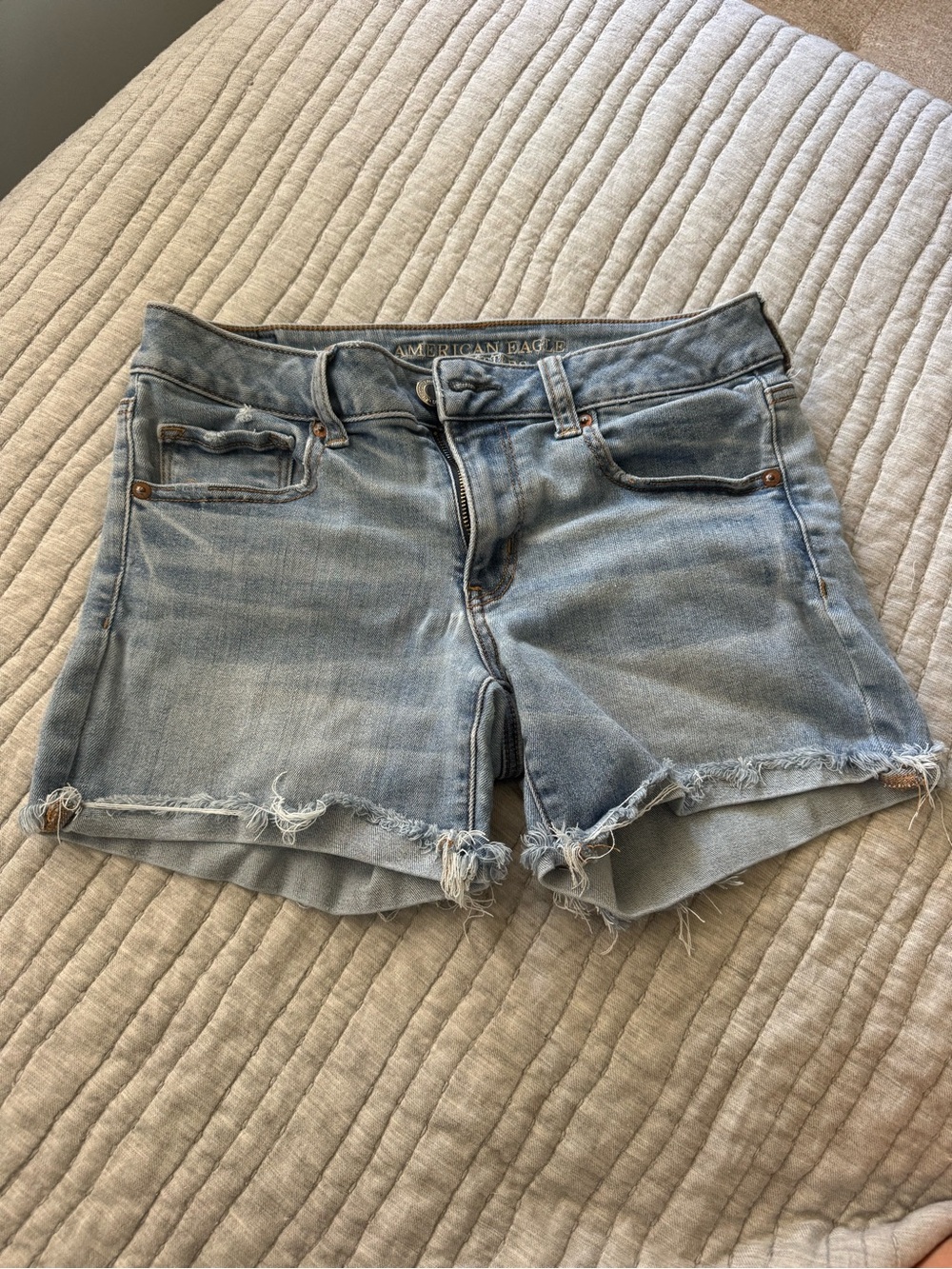 American Eagle Outfitters Light Blue Frayed Hem Denim Shorts